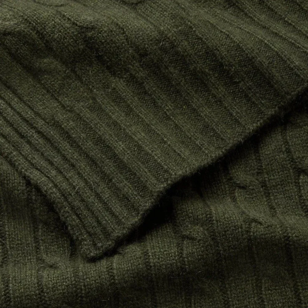 Ralph Lauren Cable Cashmere Throw Blanket in Loden